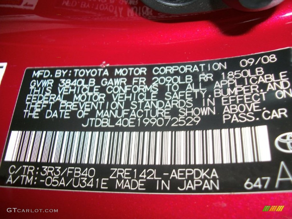 2009 Corolla Color Code 3R3 for Barcelona Red Metallic Photo #56538633