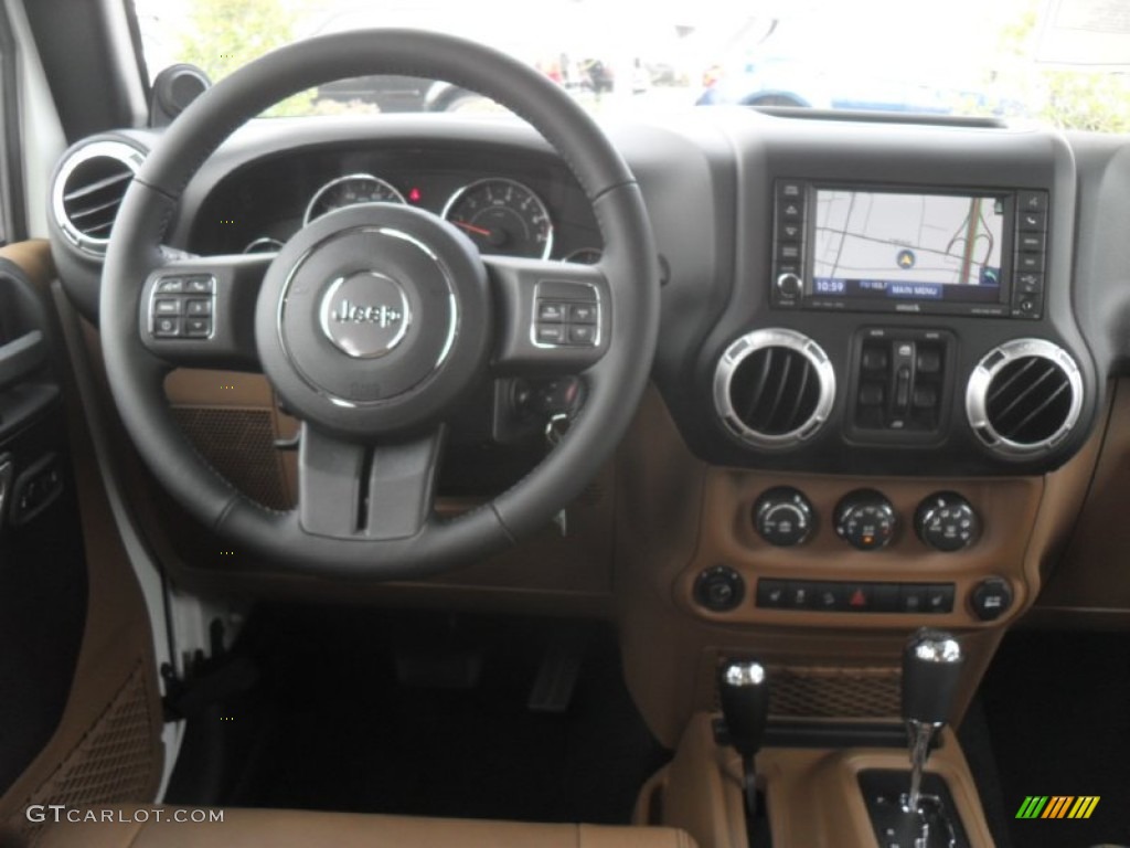 2012 Jeep Wrangler Unlimited Sahara 4x4 Black/Dark Saddle Dashboard Photo #56546410
