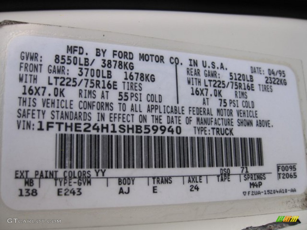 1995 E Series Van Color Code YY for White Photo #56547982