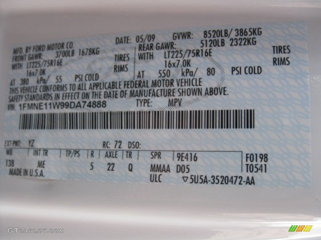 2009 E Series Van Color Code YZ for Oxford White Photo #56548114