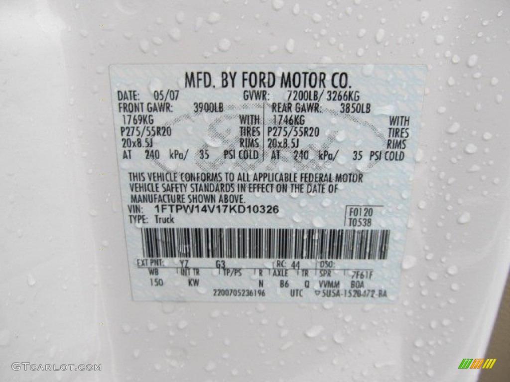 2007 F150 Color Code YZ for Oxford White Photo #56551873