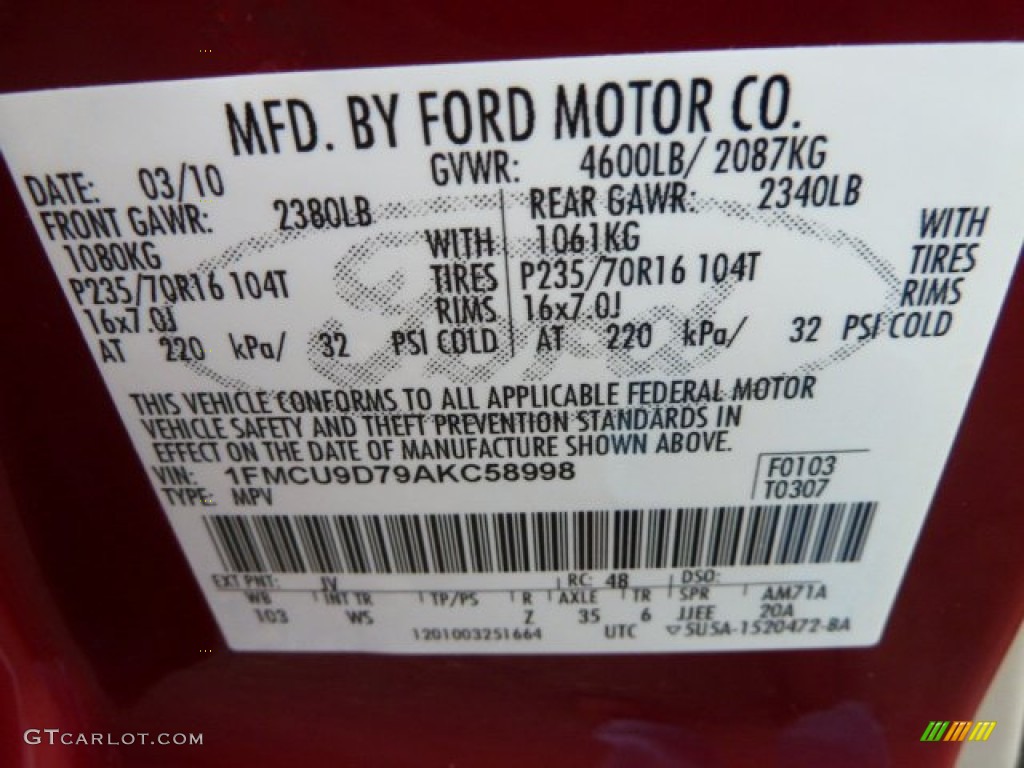 2010 Escape Color Code JV for Sangria Red Metallic Photo #56555350