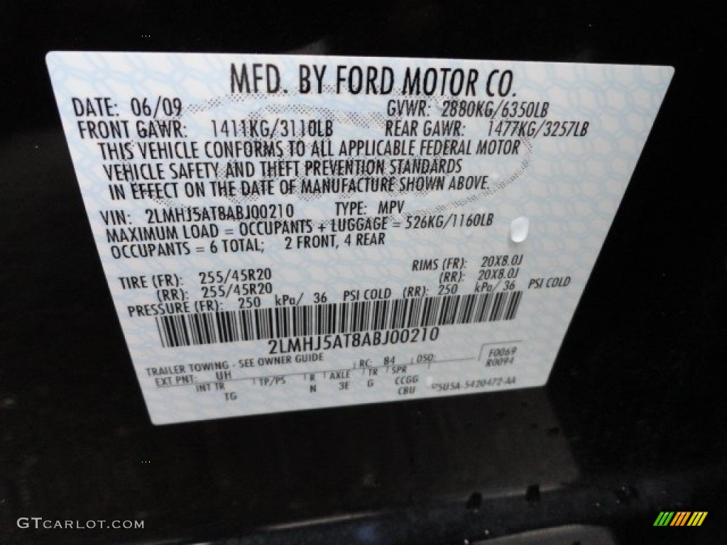 2010 MKT Color Code UH for Tuxedo Black Metallic Photo #56555871