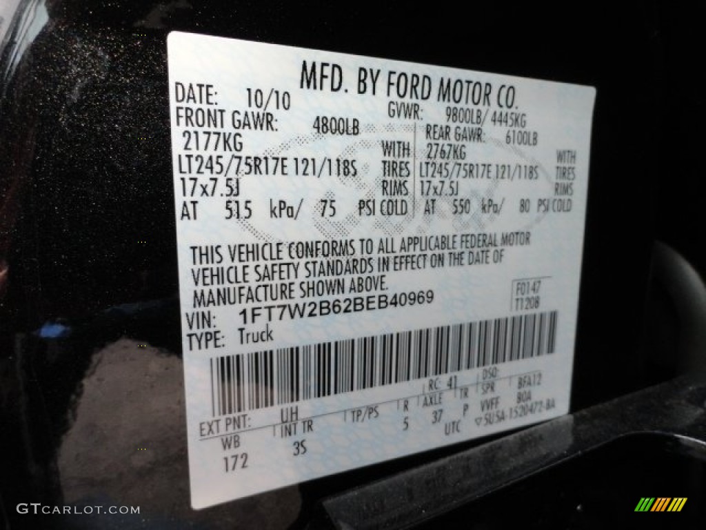 2011 F250 Super Duty Color Code UH for Tuxedo Black Metallic Photo #56557126