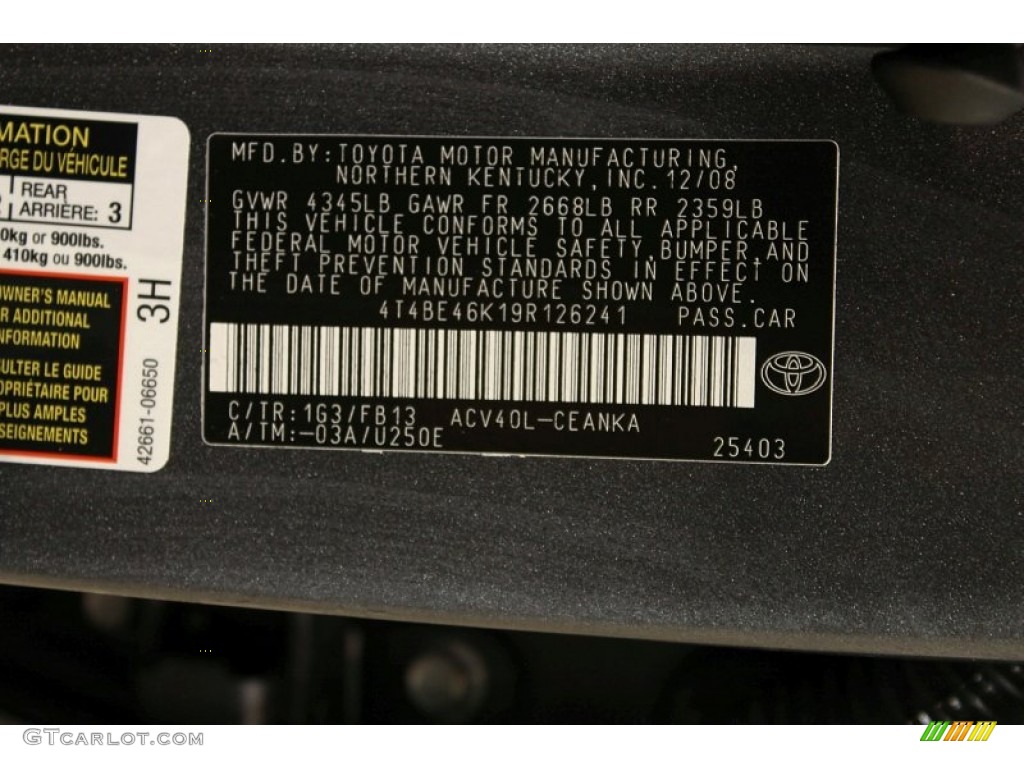 2009 Camry Color Code 1G3 for Magnetic Gray Metallic Photo #56560615