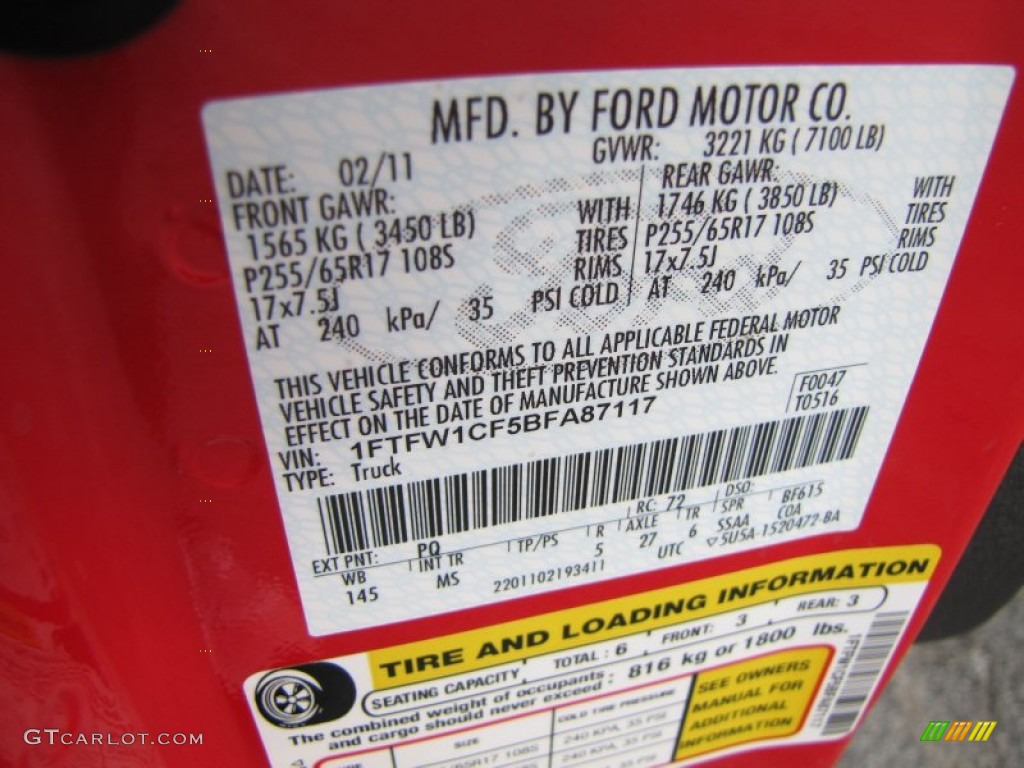 2011 F150 Color Code PQ for Race Red Photo #56561758