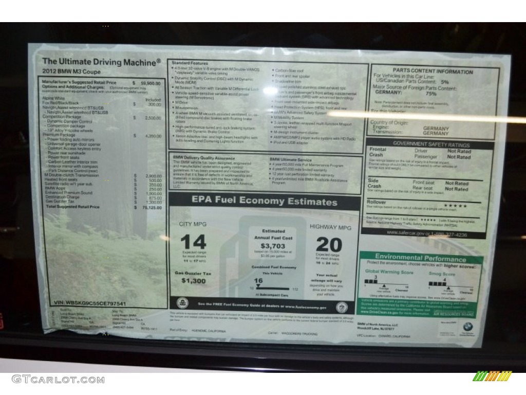 2012 BMW M3 Coupe Window Sticker Photo #56562872