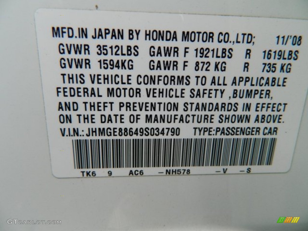 NH578 2009 Honda Fit Sport Parts