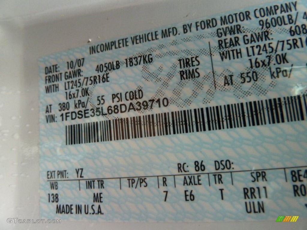2008 Ford E Series Cutaway E350 Commercial Utility Truck Color Code Photos