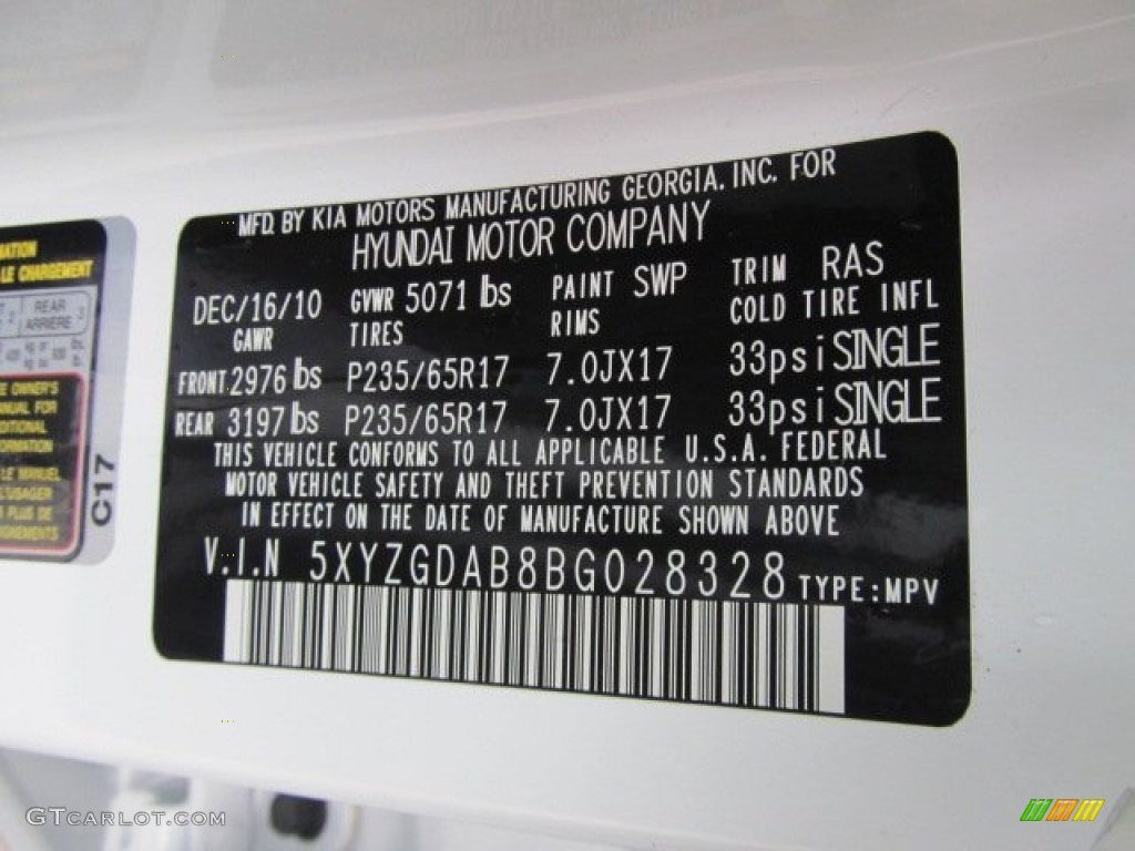 2011 Santa Fe Color Code SWP for Frost White Pearl Photo #56570073