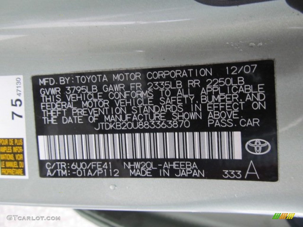 2008 Prius Color Code 6U0 for Silver Pine Mica Photo #56571135