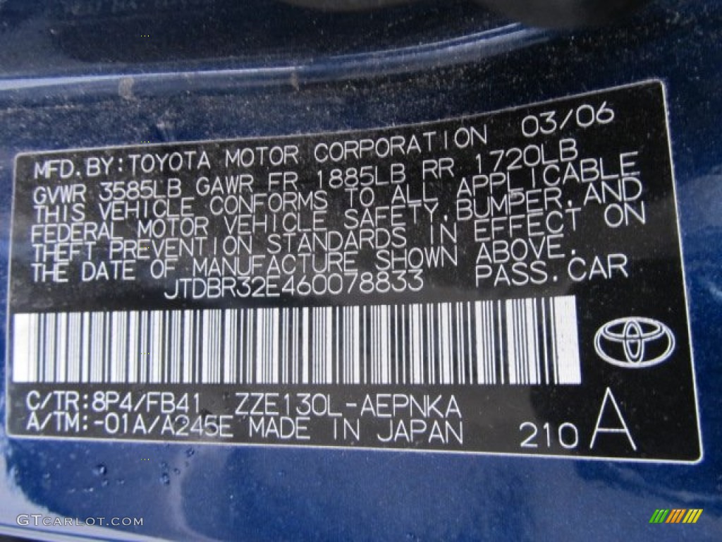2006 Corolla Color Code 8P4 for Indigo Ink Pearl Photo #56571318
