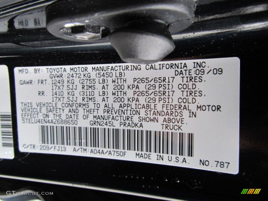 2010 Tacoma Color Code 209 for Black Sand Pearl Photo #56571969