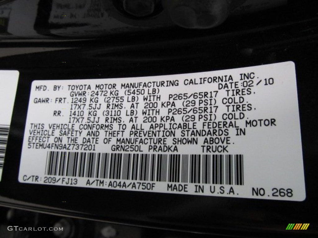 2010 Tacoma Color Code 209 for Black Sand Pearl Photo #56572134