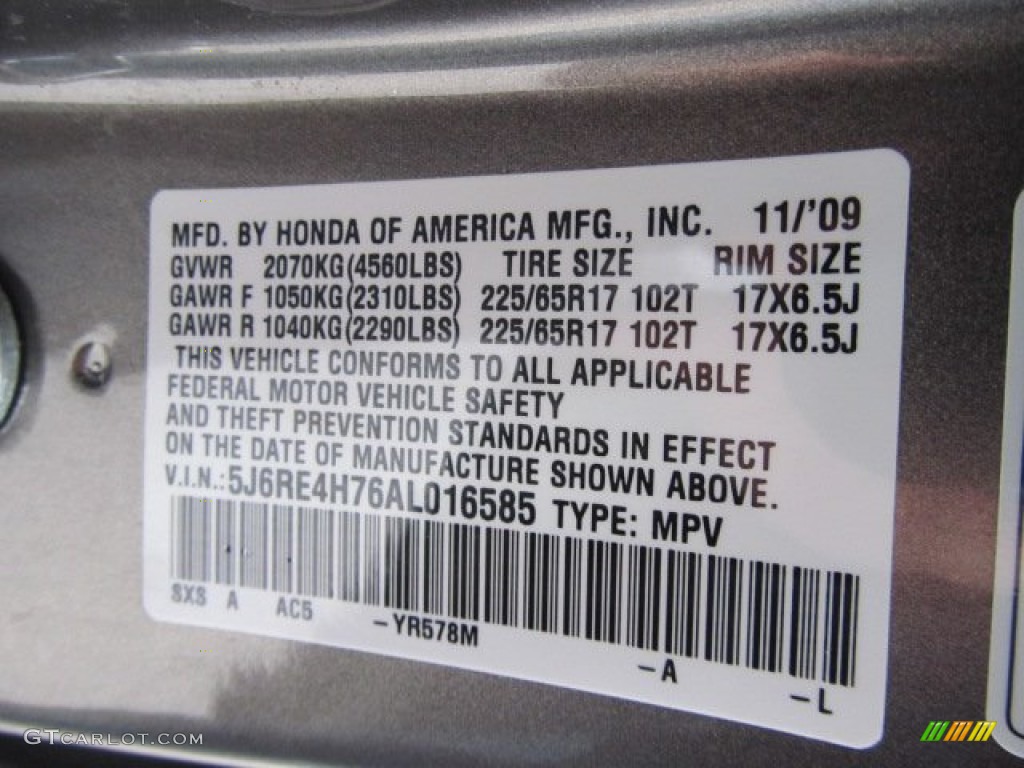 2010 CR-V EX-L AWD - Urban Titanium Metallic / Black photo #19