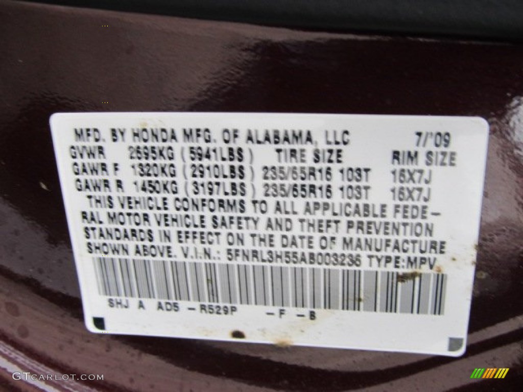 2010 Odyssey Color Code R529P for Dark Cherry Pearl Photo #56573544