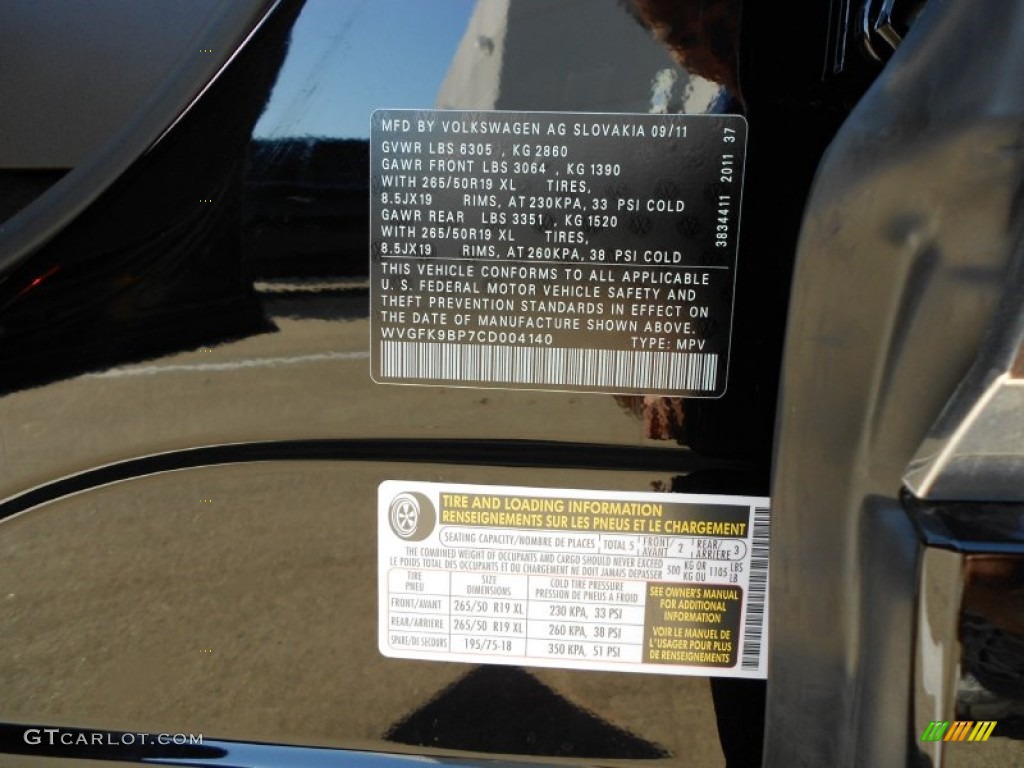 2012 Volkswagen Touareg TDI Lux 4XMotion Info Tag Photo #56576088