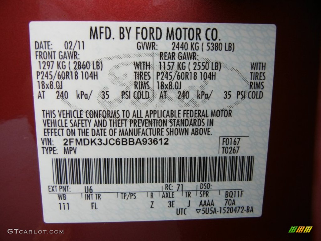 2011 Edge Color Code U6 for Red Candy Metallic Photo #56577009