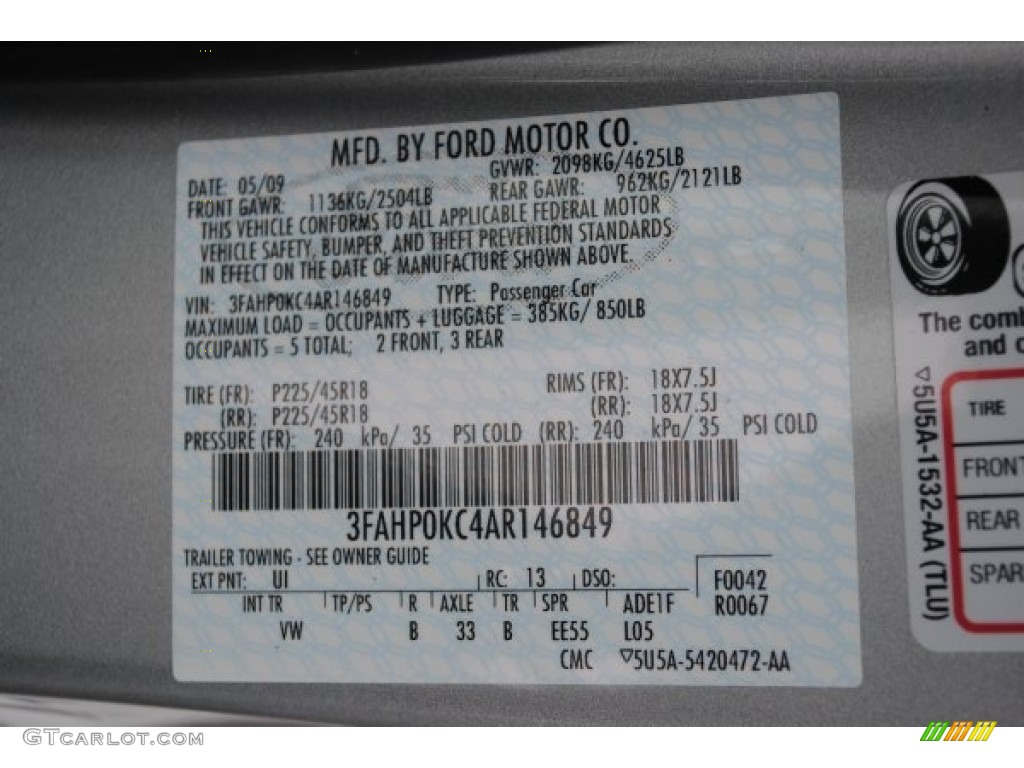 2010 Fusion Color Code UI for Brilliant Silver Metallic Photo #56577327