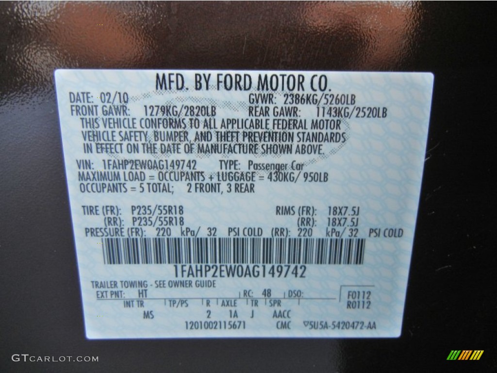 2010 Taurus Color Code HT for Cinnamon Red Metallic Photo #56578074