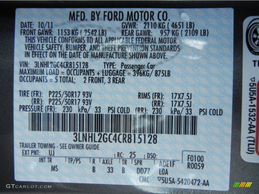 2012 MKZ Color Code UJ for Sterling Gray Metallic Photo #56578656