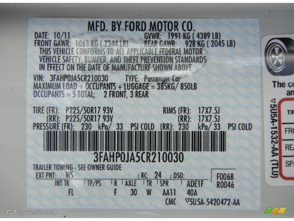 2012 Fusion Color Code WS for White Suede Photo #56580360