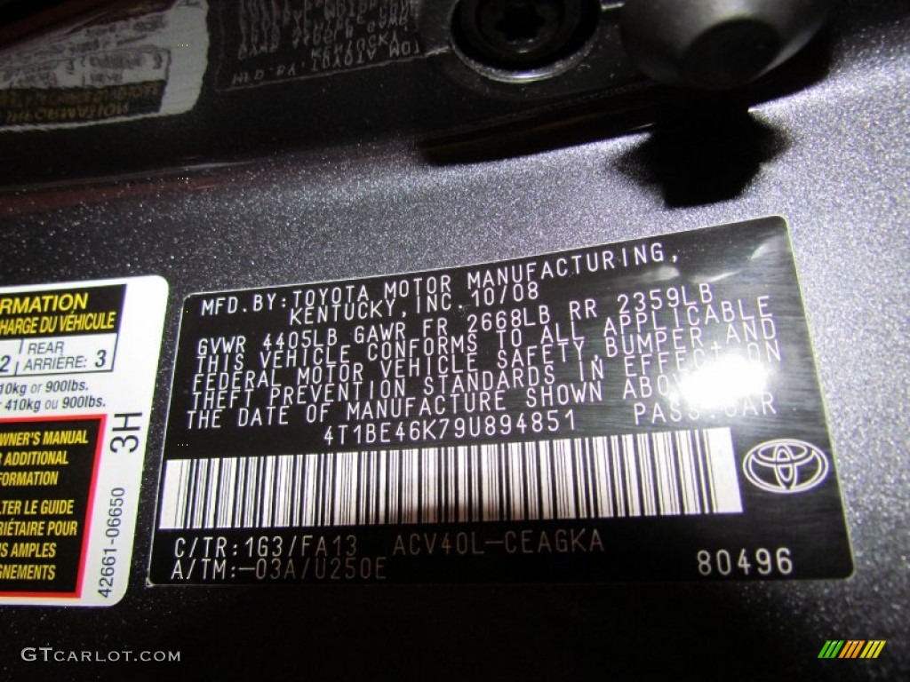 2009 Camry Color Code 1G3 for Magnetic Gray Metallic Photo #56581587