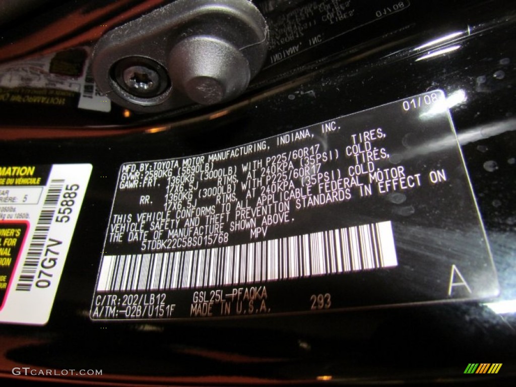 2008 Sienna Color Code 202 for Black Photo #56583642