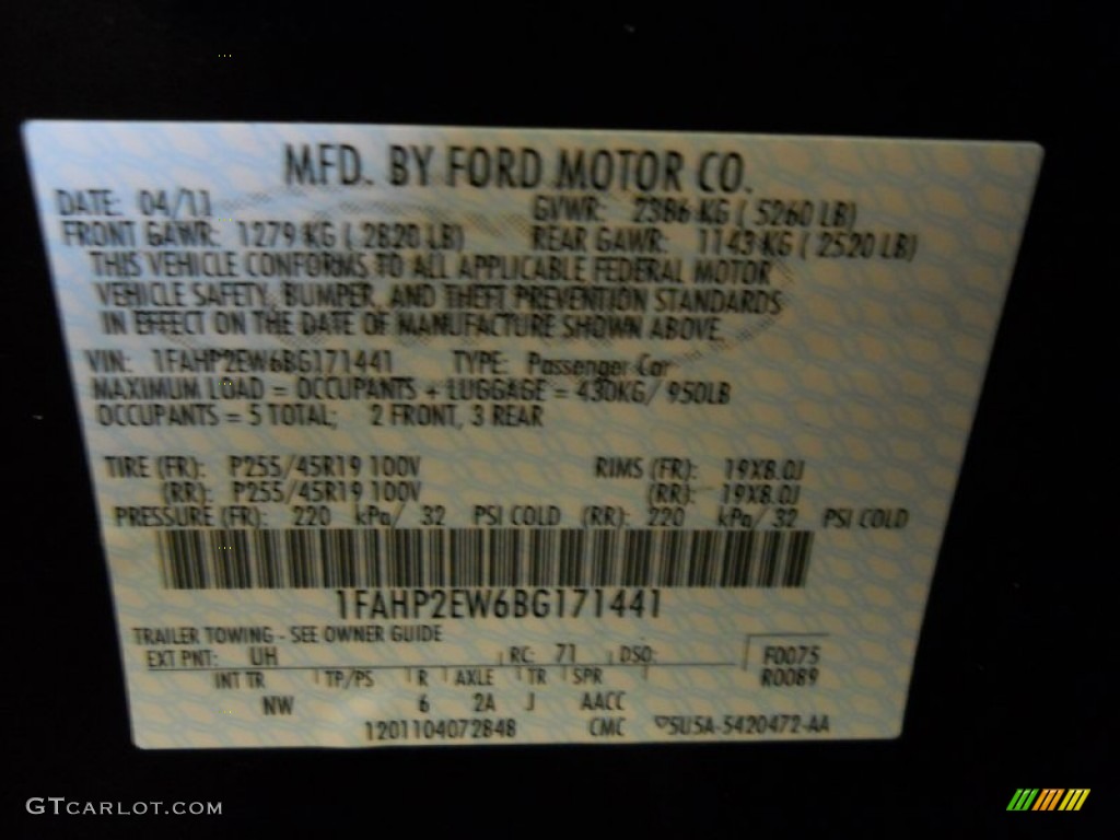2011 Taurus Color Code UH for Tuxedo Black Photo #56584539