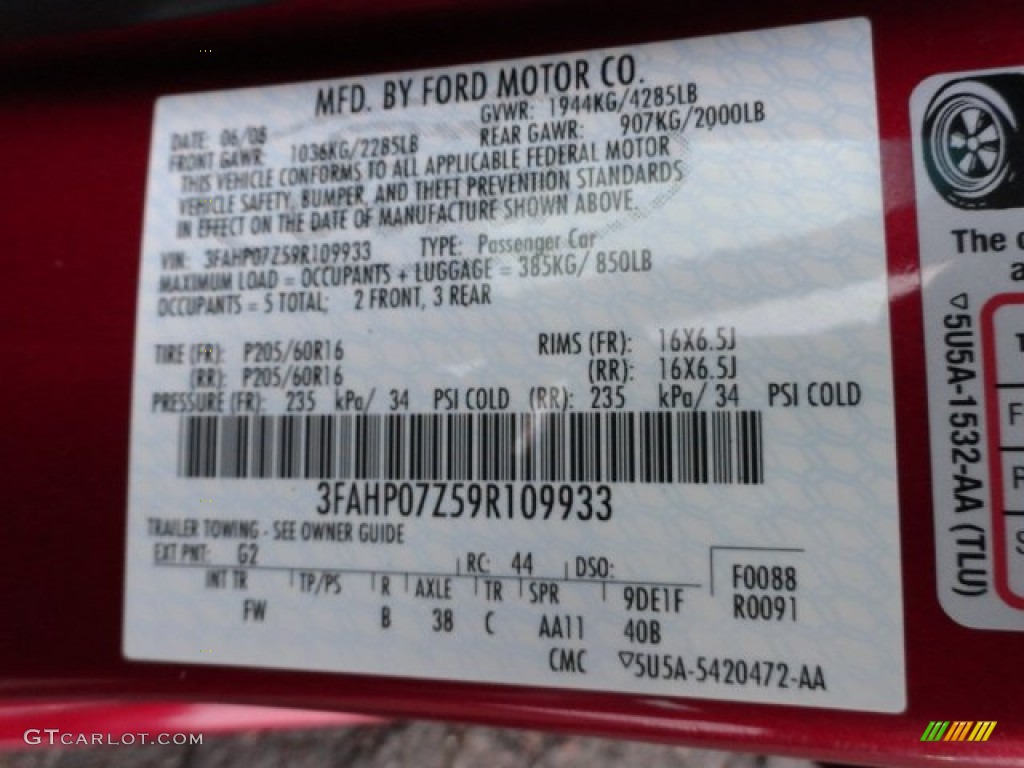2009 Fusion Color Code G2 for Redfire Metallic Photo #56584785