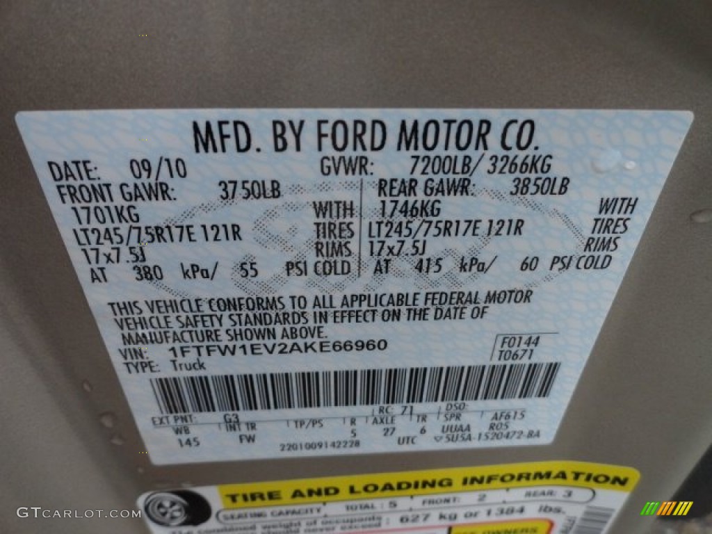 2010 F150 Color Code G3 for Pueblo Gold Metallic Photo #56585868