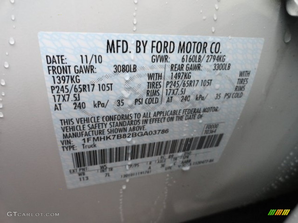 2011 Ford Explorer FWD Color Code Photos