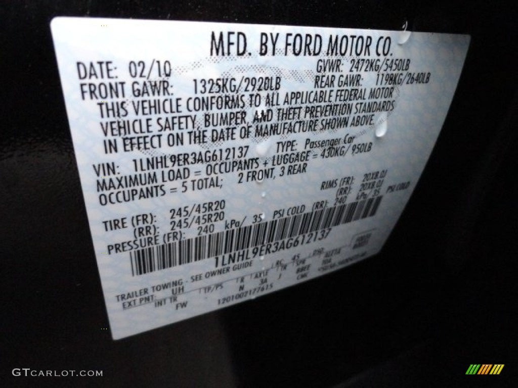 2010 MKS Color Code UH for Tuxedo Black Metallic Photo #56587101