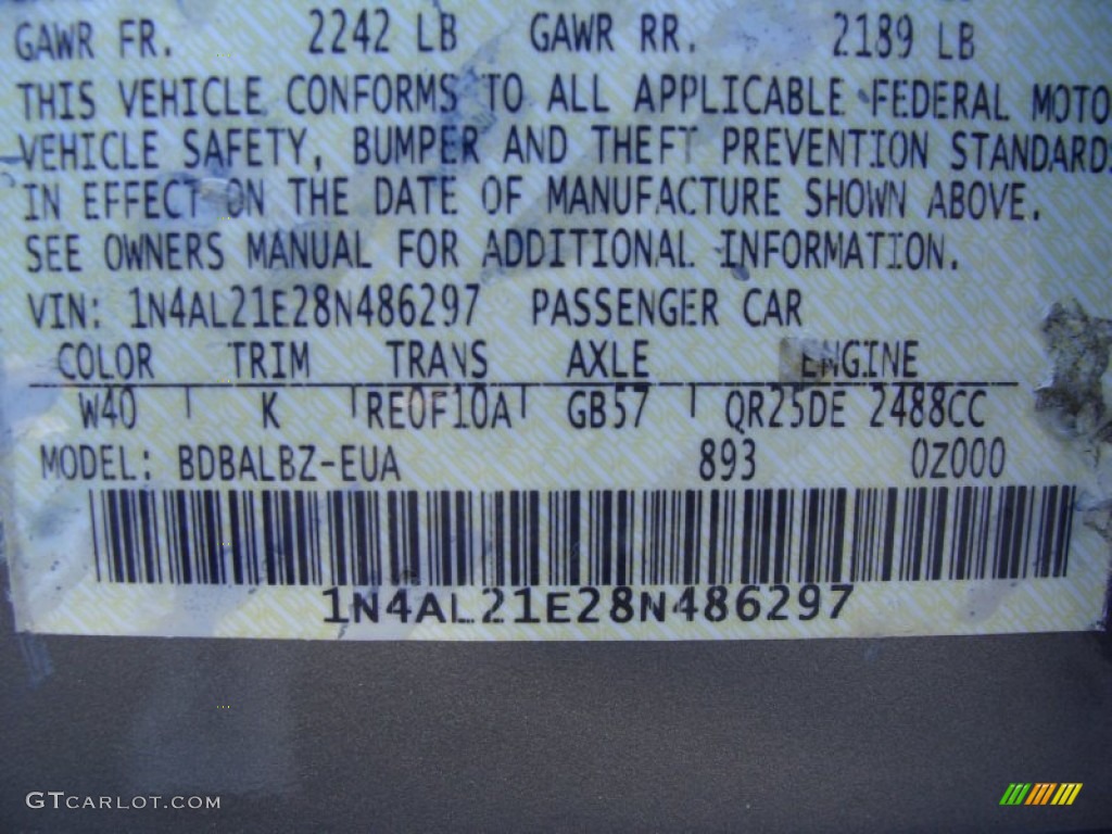 2008 Altima Color Code W40 for Precision Gray Metallic Photo #56587905