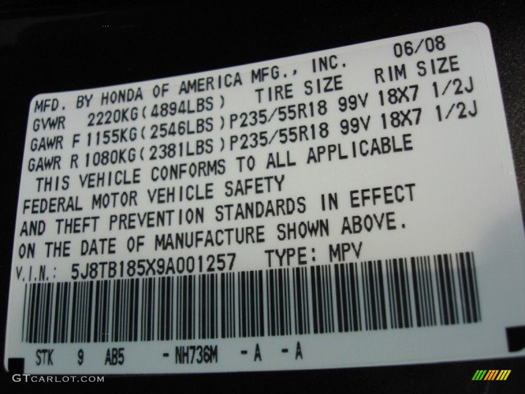 2009 RDX Color Code NH736M for Grigio Metallic Photo #56588093