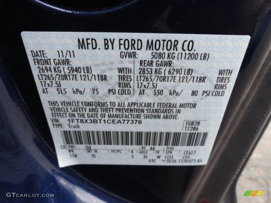2012 F350 Super Duty Color Code DX for Dark Blue Pearl Metallic Photo #56588313