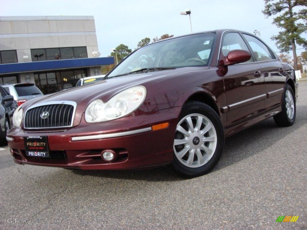 2005 Sonata LX V6 - Ruby Red / Beige photo #1