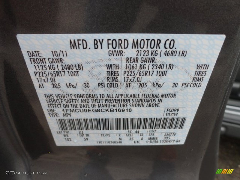 2012 Escape Color Code UJ for Sterling Gray Metallic Photo #56588490