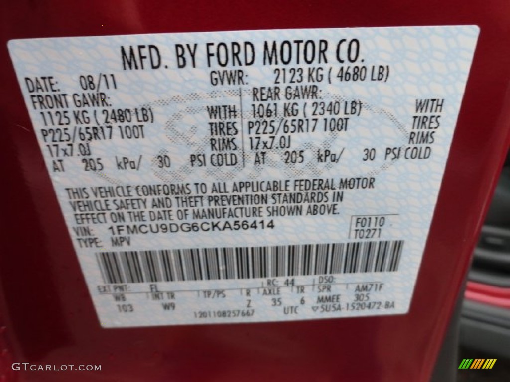 2012 Escape Color Code FL for Toreador Red Metallic Photo #56588664