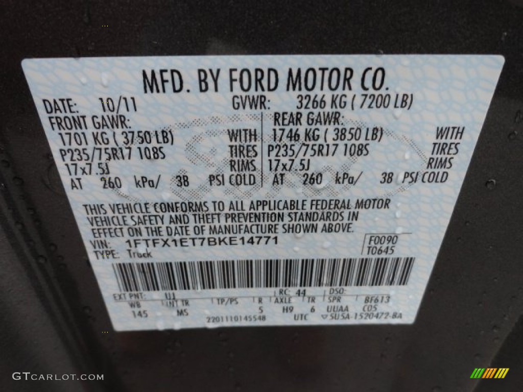 2011 F150 Color Code UJ for Sterling Grey Metallic Photo #56589552