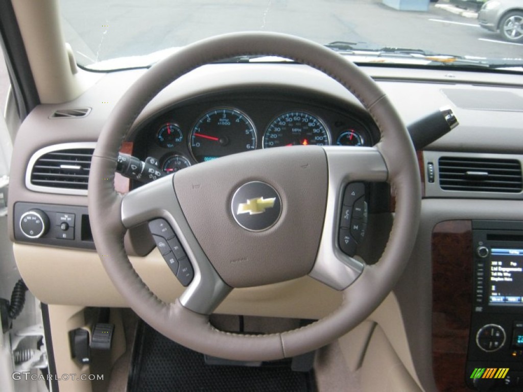 2012 Chevrolet Suburban LTZ Light Cashmere/Dark Cashmere Steering Wheel Photo #56590986