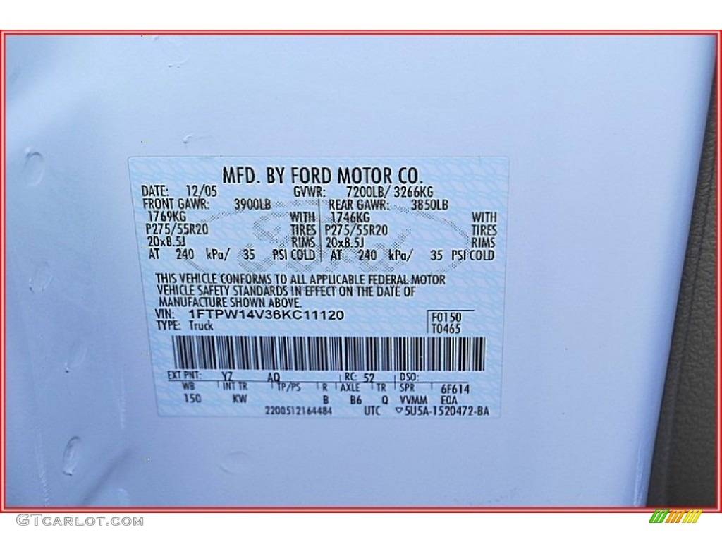 2006 F150 Color Code YZ for Oxford White Photo #56593644