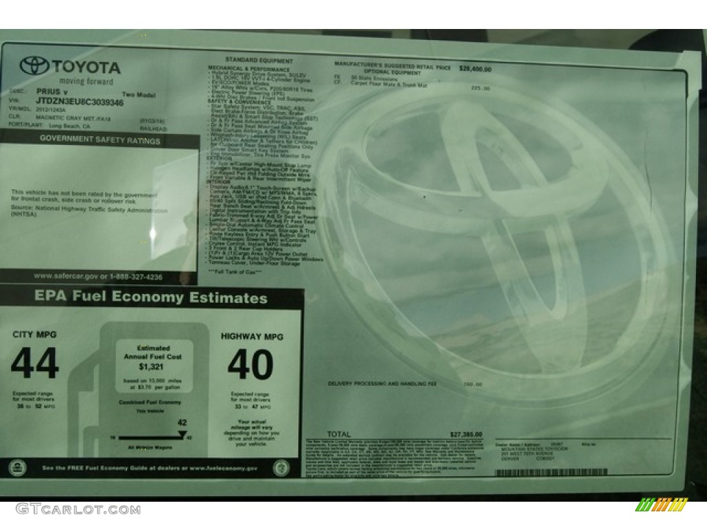 2012 Toyota Prius v Two Hybrid Window Sticker Photo #56598510