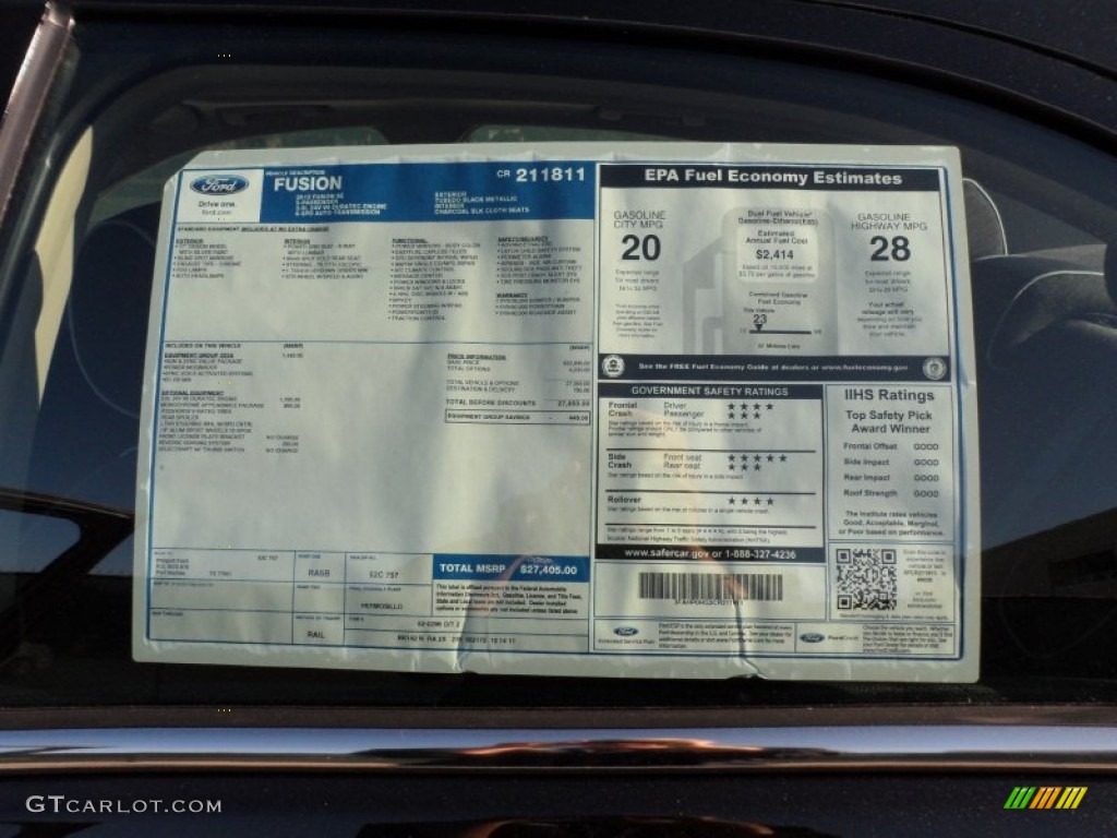 2012 Ford Fusion SE V6 Window Sticker Photos
