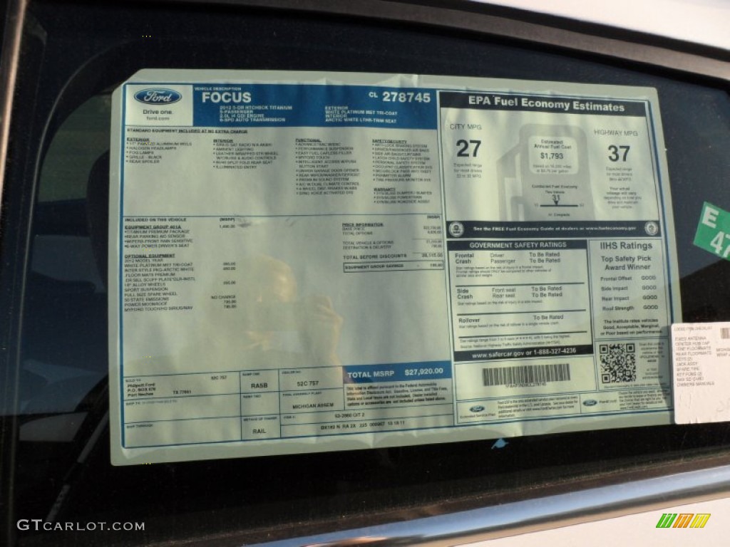2012 Ford Focus Titanium 5-Door Window Sticker Photo #56604391