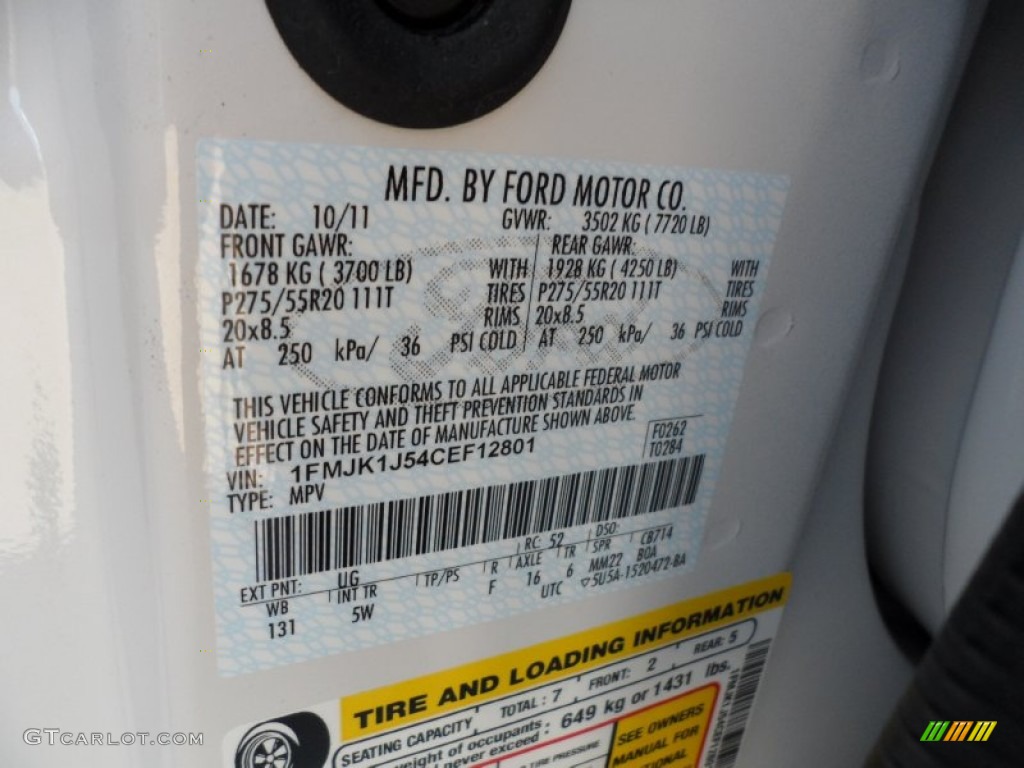 2012 Expedition Color Code UG for White Platinum Tri-Coat Photo #56605491
