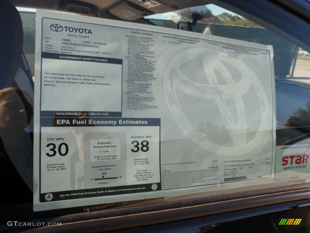 2012 Toyota Yaris L 3 Door Window Sticker Photos