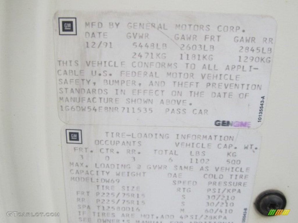 1992 Cadillac Brougham Sedan Info Tag Photo #56614349