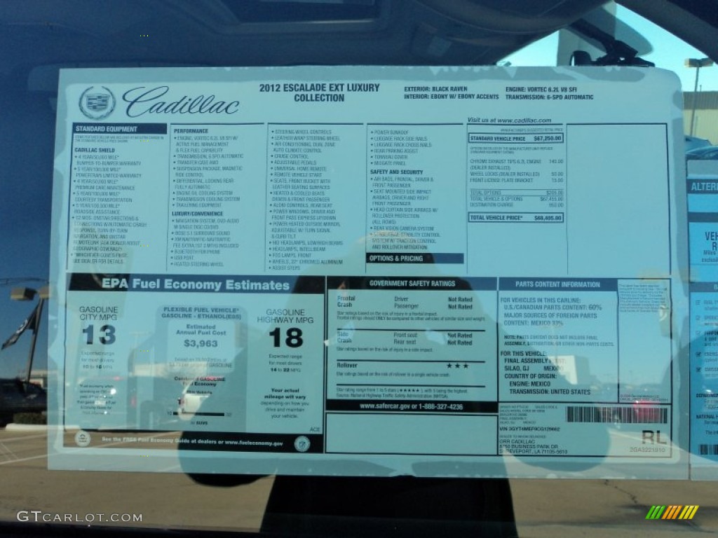 2012 Cadillac Escalade EXT Luxury AWD Window Sticker Photos