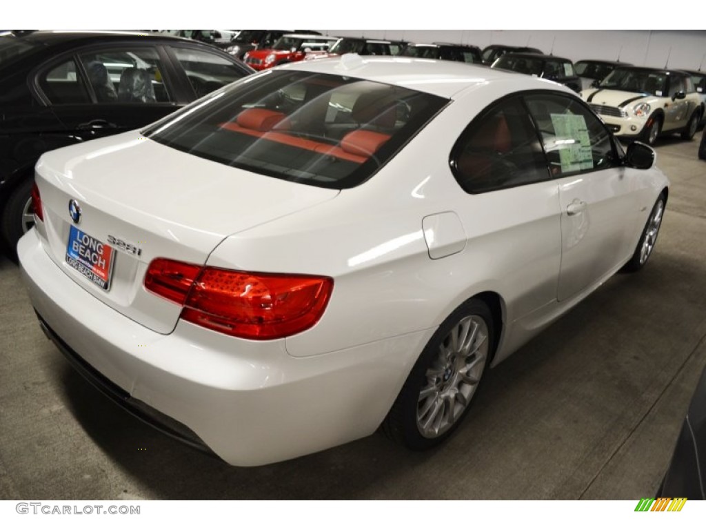 2012 3 Series 328i Coupe - Mineral White Metallic / Coral Red/Black photo #4